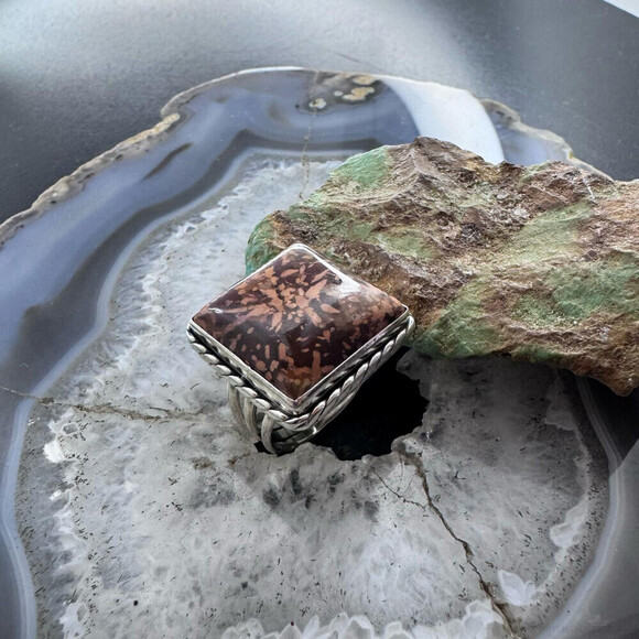 Sterling Silver Southwestern Style Square Mariam Jasper Ring Size 9.5 For Women - Picture 3 of 10